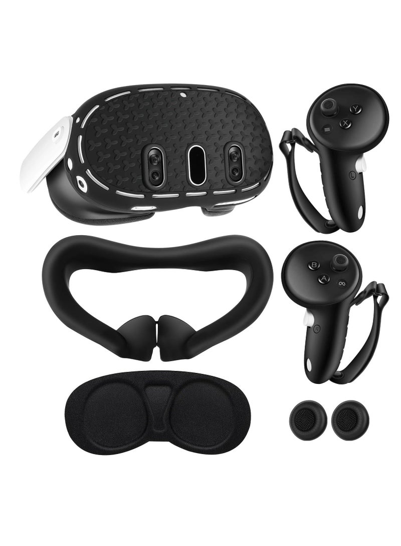 Silicone Cover Set Compatible with Meta Quest 3 Accessories VR Silicone Face Cover VR Shell Cover Controller Grips Accessories Protective Lens Cover VR Accessories Protective Cover