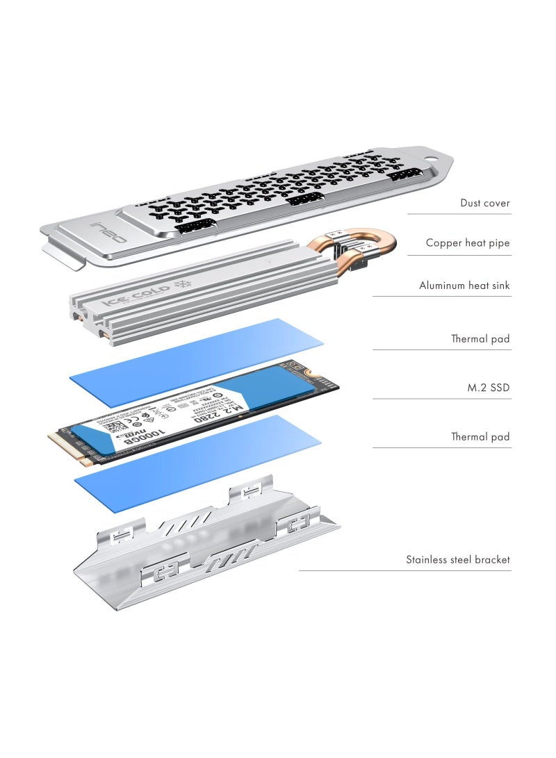 PS5 Heatsink, M.2 NVME SSD Heatsink, for PS5 Internal PCIe M.2 NVMe Gaming SSD, Magnesium Aluminum Alloy Designed with Large Heat Dissipation [M22]