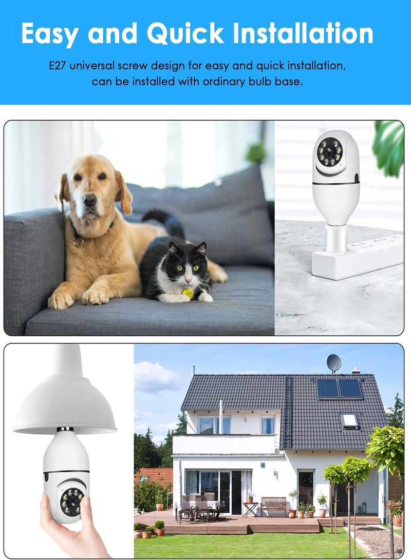 Light Bulb Camera, 360° Light Bulb Security Camera, 2.4GHz Smart Wireless WiFi 1080P HD Security Camera for Indoor Outdoor, with Motion Detection Alarm Night Vision, Two-Way Talk Motion Alarm