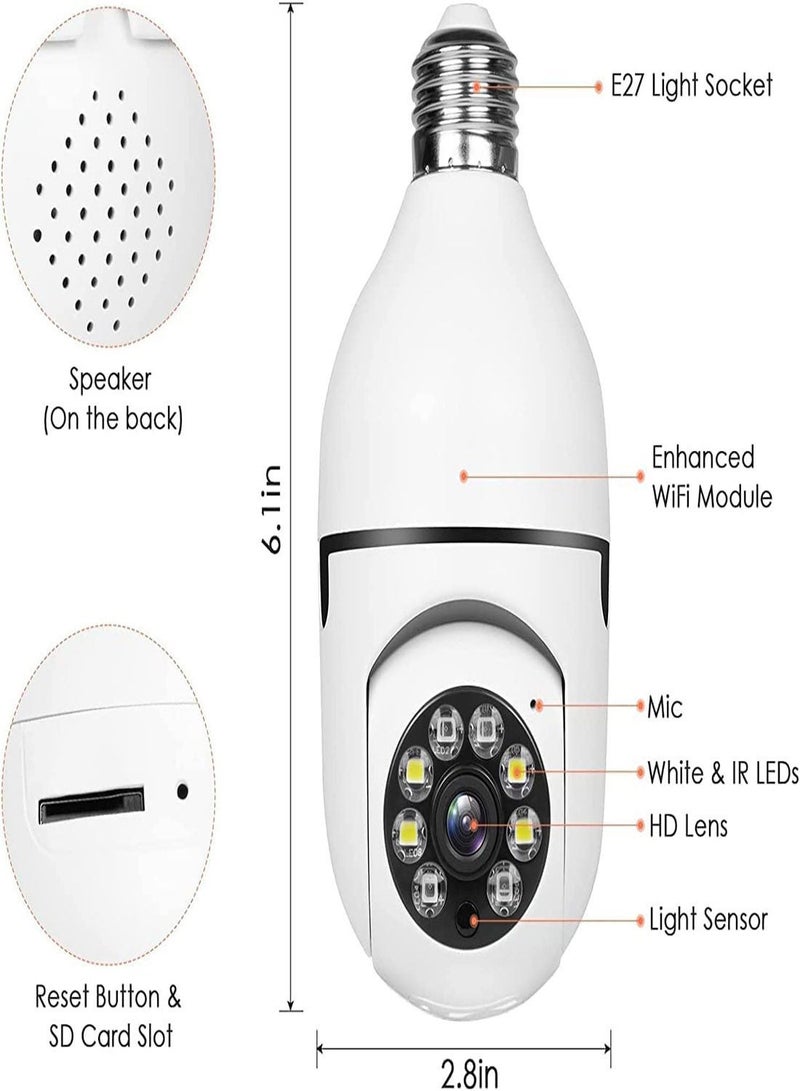 Light Bulb Camera, 360° Light Bulb Security Camera, 2.4GHz Smart Wireless WiFi 1080P HD Security Camera for Indoor Outdoor, with Motion Detection Alarm Night Vision, Two-Way Talk Motion Alarm