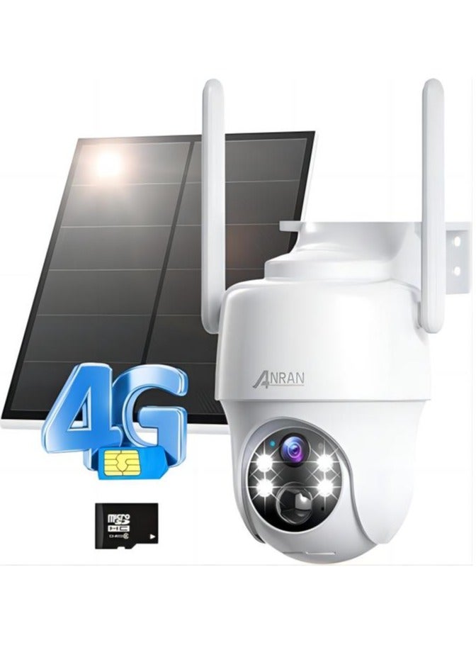 ANRAN 4G Security Camera Wireless Outdoor, Solar Camera No WiFi Needed 360° Pan Tilt View, 2K PTZ Night Vision, PIR Human Detection, 2 Way Talk, G01