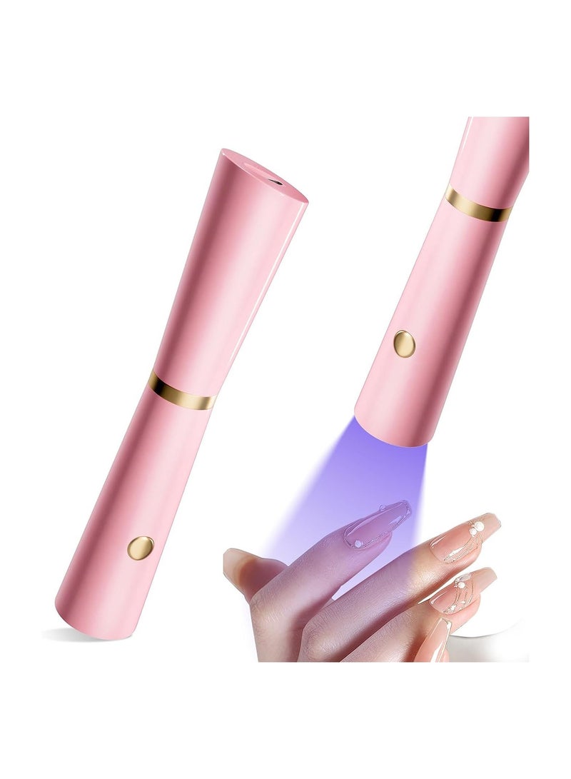 Handheld Mini UV Light for Gel Nails, Cordless LED Nail Lamp Portable Nail Light, Nail Dryer for Curing Gel Polish USB Nail Art Flashlight, for Home DIY Manicure Nail Art (Pink)