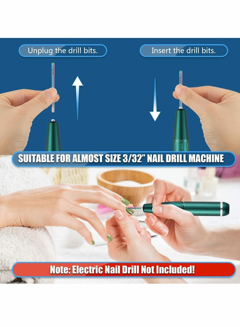Nail Drill Bits Sets, 19pcs 3/32 Inch Diamond Cuticle Electric Nail File and Ceramic Acrylic Gel Nail Bit Kit, Acrylic Nail Art Tools, Carbide Cuticle Remover Bits for Manicure Pedicure, Home Salon