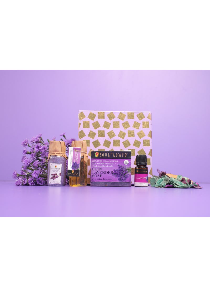 Lavender Try Me Gift Set - 5 Piece Bath & Body Collection with Essential Oil, Soap, Potpourri & Bath Salts
