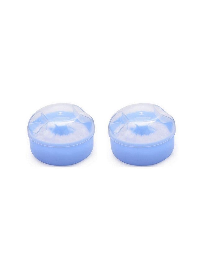 2Pcs Blue Baby Kid'S Afterbath Powder Puff Box Plastic Face Body Talcum Powder Case Care Holder Jars Case Containers Pots With Sponge Villus Puff For Home Travel Use