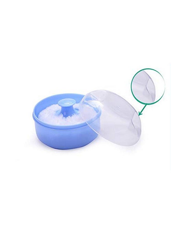 2Pcs Blue Baby Kid'S Afterbath Powder Puff Box Plastic Face Body Talcum Powder Case Care Holder Jars Case Containers Pots With Sponge Villus Puff For Home Travel Use