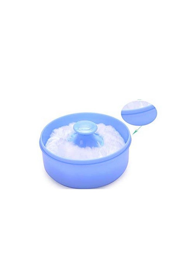 2Pcs Blue Baby Kid'S Afterbath Powder Puff Box Plastic Face Body Talcum Powder Case Care Holder Jars Case Containers Pots With Sponge Villus Puff For Home Travel Use