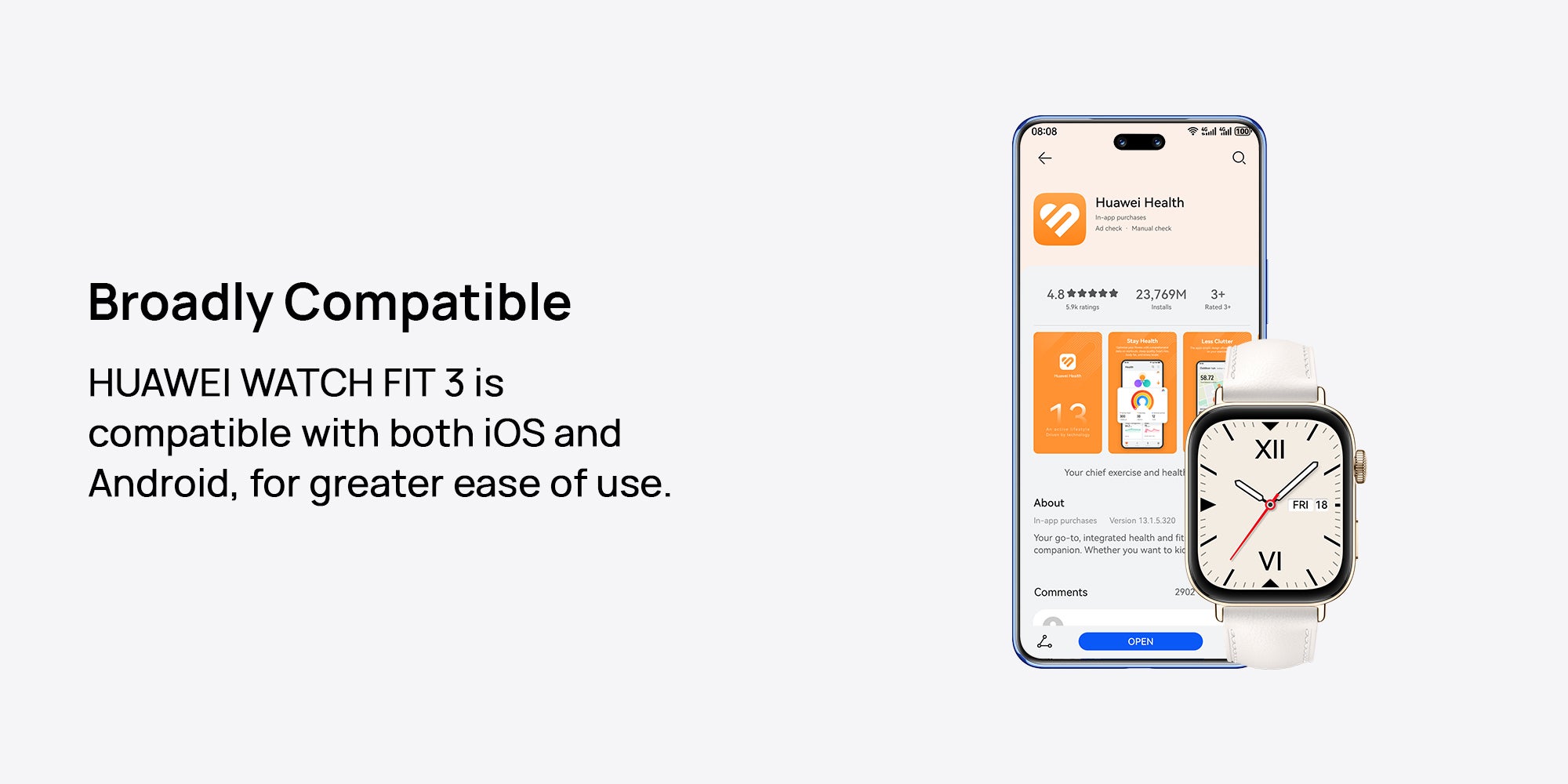 Watch Fit 3 Smartwatch, 1.82 Inch Amoled Display, Comfortable And Stylish Design, Scientific Workout Coach, Upgraded Health Management, Compatible With iOS And Android Pink