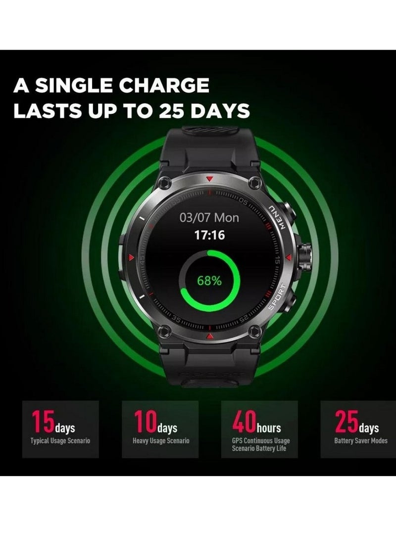 Zeblaze Stratos 2 AMOLED 1.3 Inch Display GPS Built-in Bluetooth V5.0 Smartwatch with 24H Health Monitor, 240+ Watch Faces & Up to 25 Days Battery Life Android iOS - Meteorite Black
