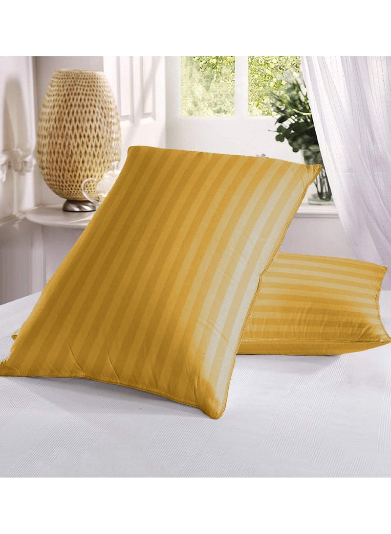 Set of 2 Gold Satin Stripe Pillow Covers Featuring 300 Thread Count, 1cm Satin Stripe, Envelope Closure, Cool, Breathable & Premium Quality