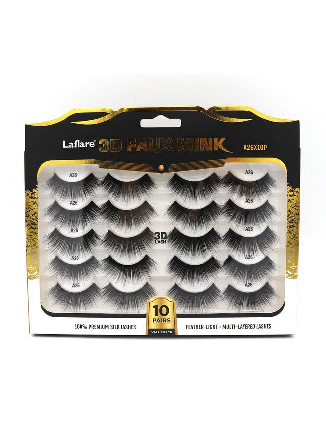 10 Pairs 3D Faux Mink Eyelashes Light Natural Looking False Lashes Fluffy & Wispy Lashes.Pestañas Postizas (A26X10P)