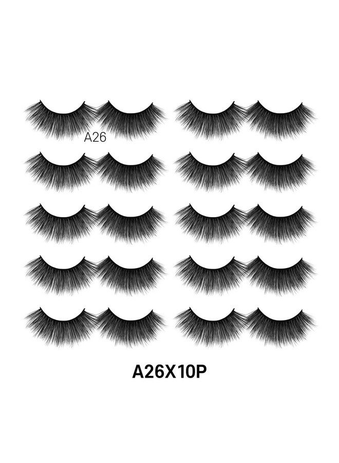 10 Pairs 3D Faux Mink Eyelashes Light Natural Looking False Lashes Fluffy & Wispy Lashes.Pestañas Postizas (A26X10P)