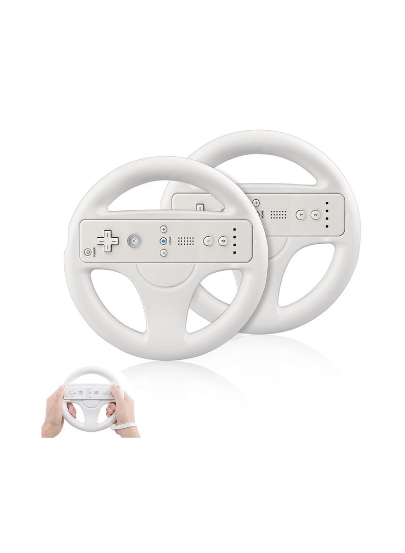 Steering Wheel for Nintendo Wii and Wii U Remote Controller, 2 Pack Racing Wheels Games Accessories for Mario Kart, Game Controller Wheel for Nintendo Wii Remote Game (White)