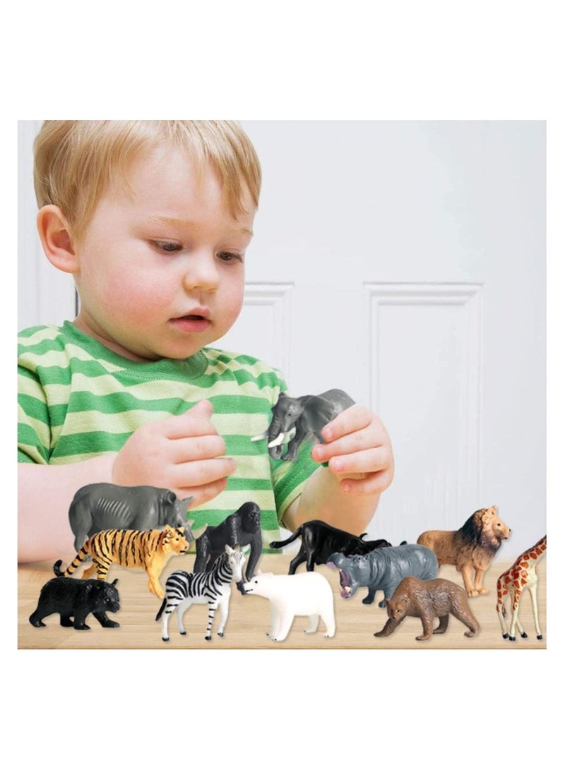 Animal Figures, Mini Model Set Realistic Wildlife Figure, Children's Science and Education Toy, Zoo Animal Learning Resource for Birthday Cake Decoration, Gifts (12pcs)