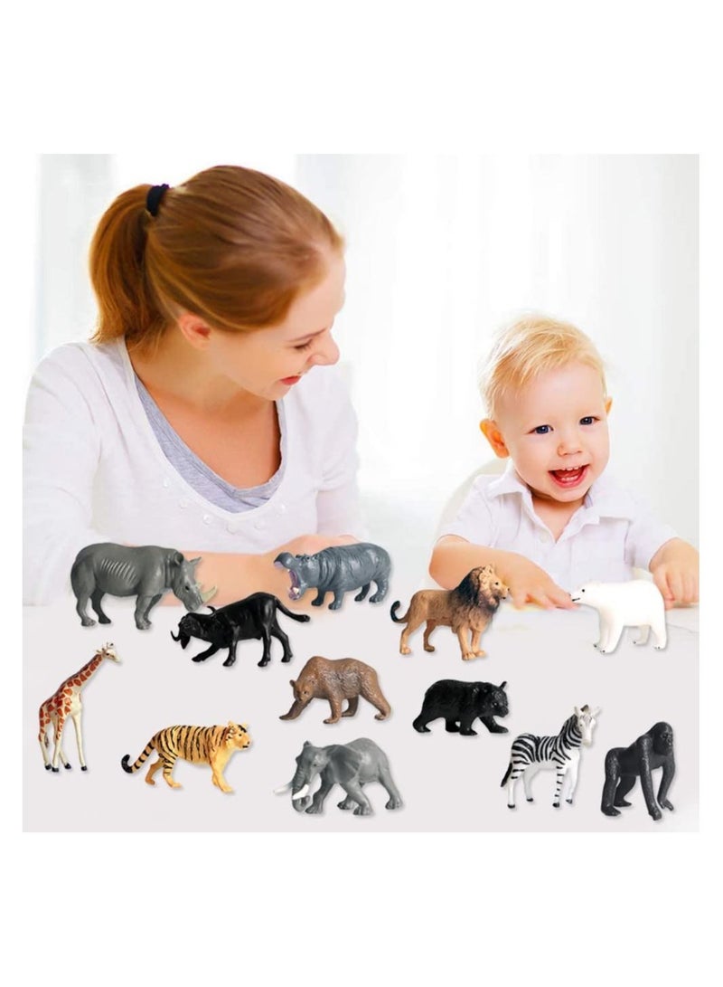 Animal Figures, Mini Model Set Realistic Wildlife Figure, Children's Science and Education Toy, Zoo Animal Learning Resource for Birthday Cake Decoration, Gifts (12pcs)