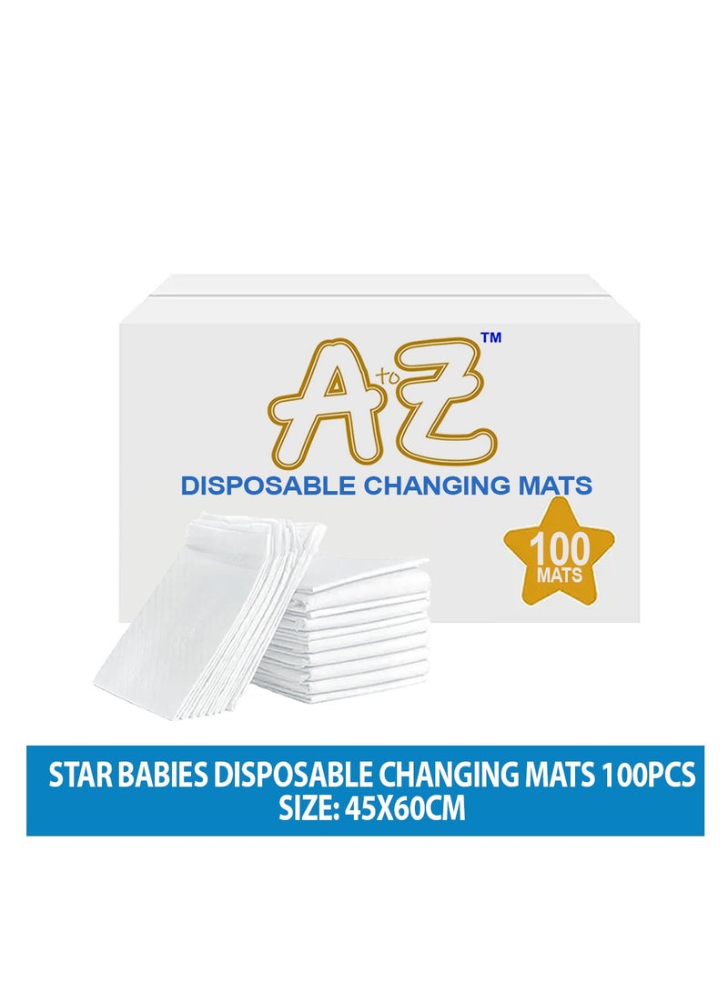 A to Z - Disposable Changing Mat size (45cm x 60cm) Large- Premium Quality for Baby Soft Ultra Absorbent Waterproof - Pack of 100 - White