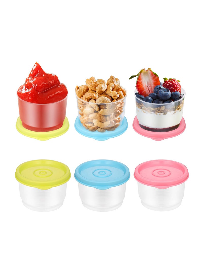 6Pcs Small Food Containers with Lids 160ML Plastic Snack Pots Airtight Kitchen Reusable Stackable Pots for Lunch Microwave Freezer Safe and Dishwasher