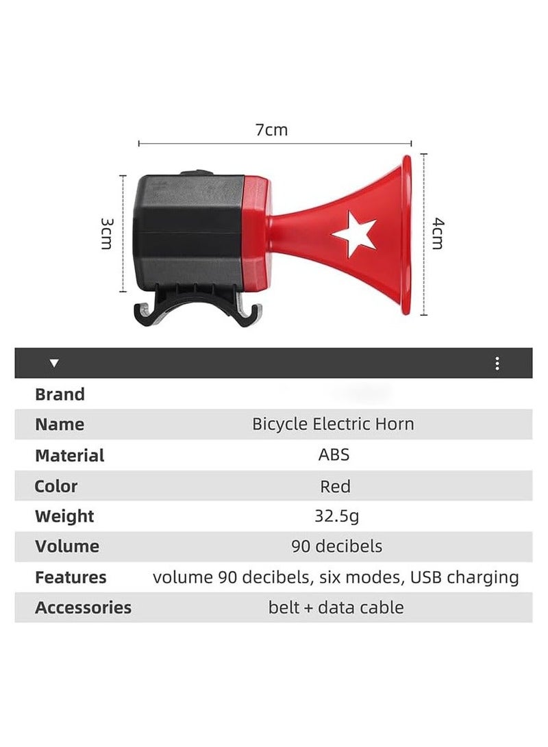 Electric Bike Horn, 125 db Cycling Bicycle Scooter Horn, 6 Sound Modes with Rechargeable Battery, Waterproof Bicycle Accessories, for Kids Boys Adults Mountain Bike Bells Whistle, Bicycle Bell
