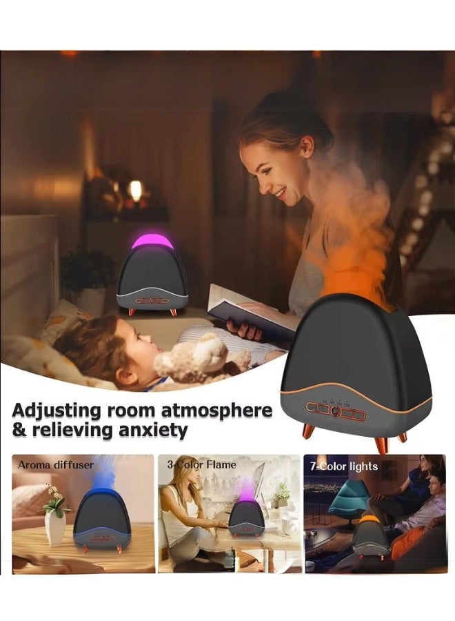 Simulated flame air humidifier, aromatherapy machine, Bluetooth speaker, 300ML colorful portable humidifier with remote control and night light, with Bluetooth and timing functions, USB charging.