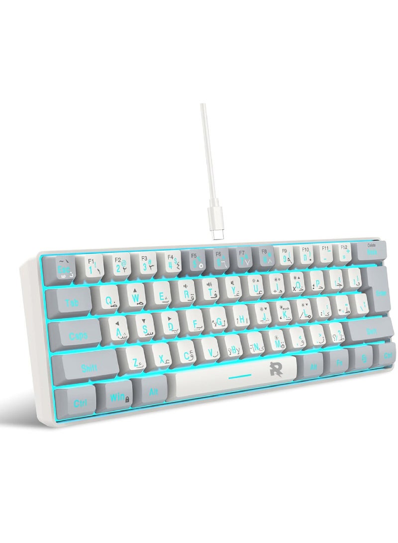 Arabic English 60% Wired Gaming Keyboard RGB Backlit Mini Keyboard Waterproof Small Ultra-Compact 61 Keys Keyboard for PC/Mac Gamer Typist Travel Easy to Carry on Business Trip