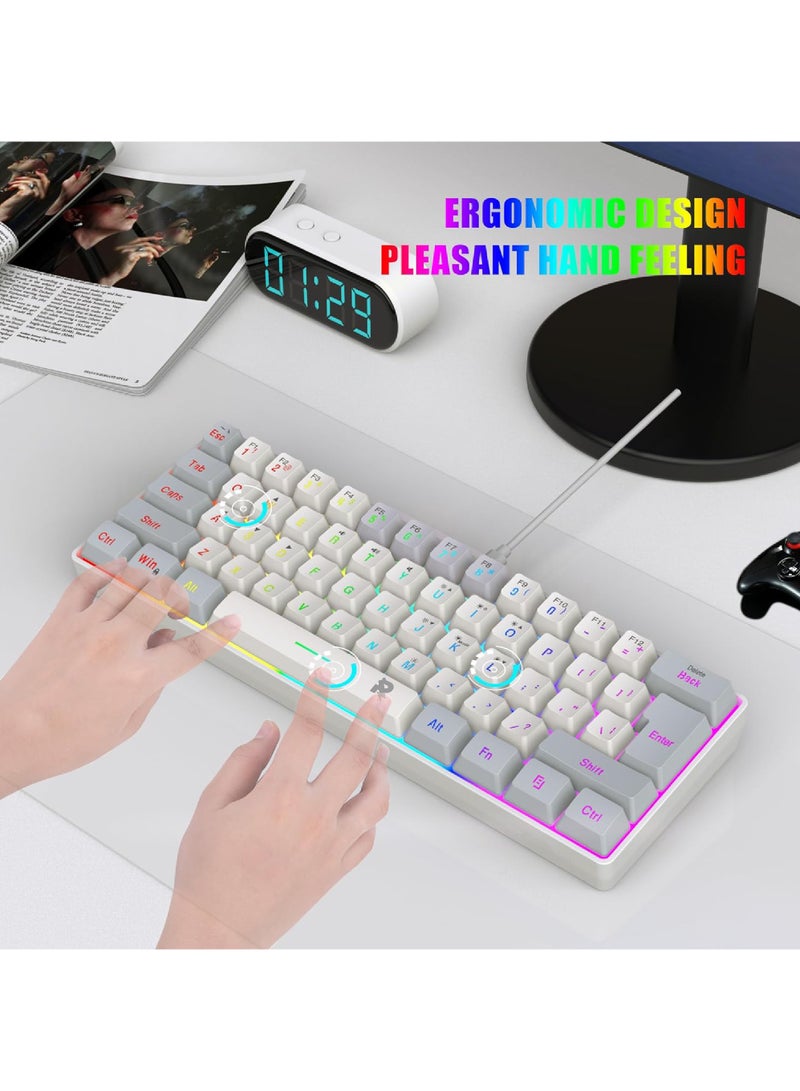 Arabic English 60% Wired Gaming Keyboard RGB Backlit Mini Keyboard Waterproof Small Ultra-Compact 61 Keys Keyboard for PC/Mac Gamer Typist Travel Easy to Carry on Business Trip