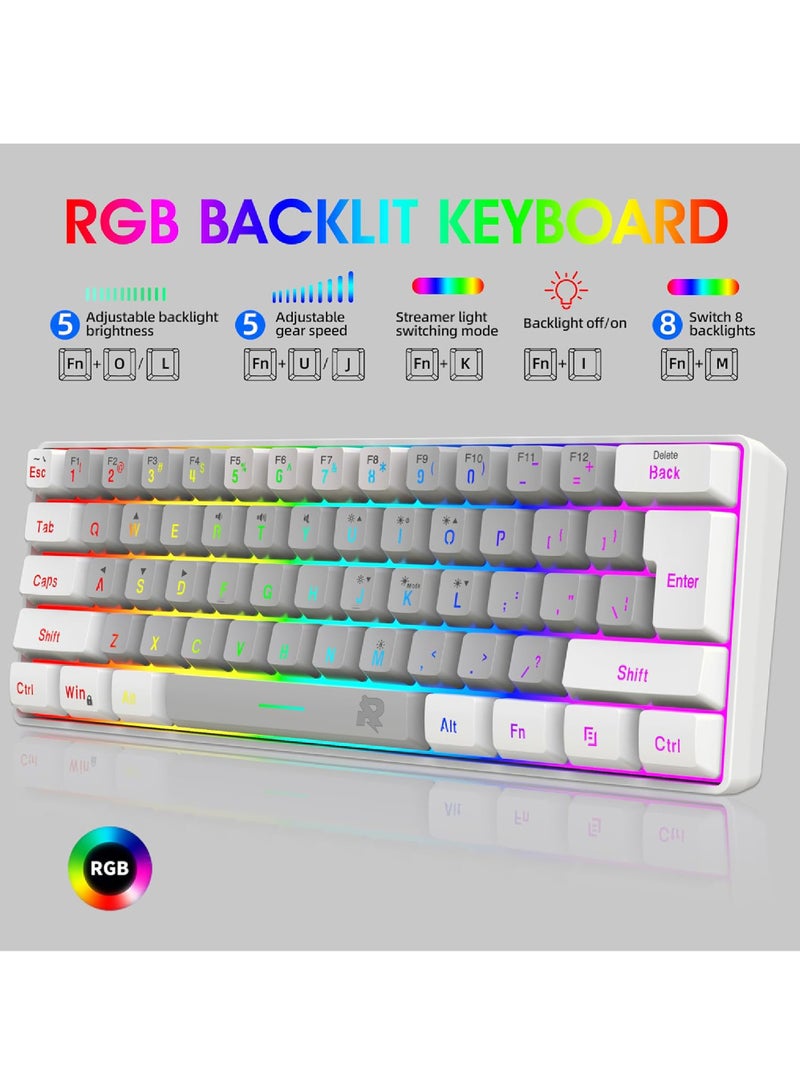 Arabic English 60% Wired Gaming Keyboard RGB Backlit Mini Keyboard Waterproof Small Ultra-Compact 61 Keys Keyboard for PC/Mac Gamer Typist Travel Easy to Carry on Business Trip