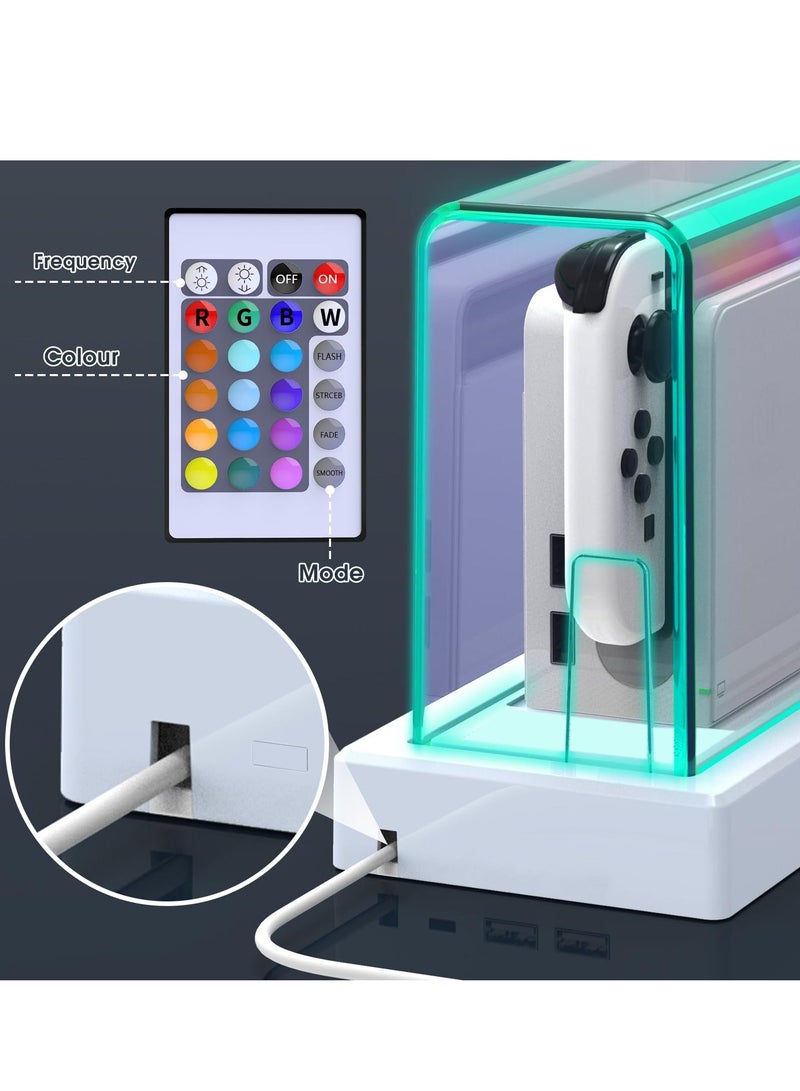 Dust Cover for Nintendo Switch/OLED with 16 LED Colors Light Base, Acrylic Clear Display Box Anti-Scratch Waterproof Slim Dock Case, Cool Accessories for Switch