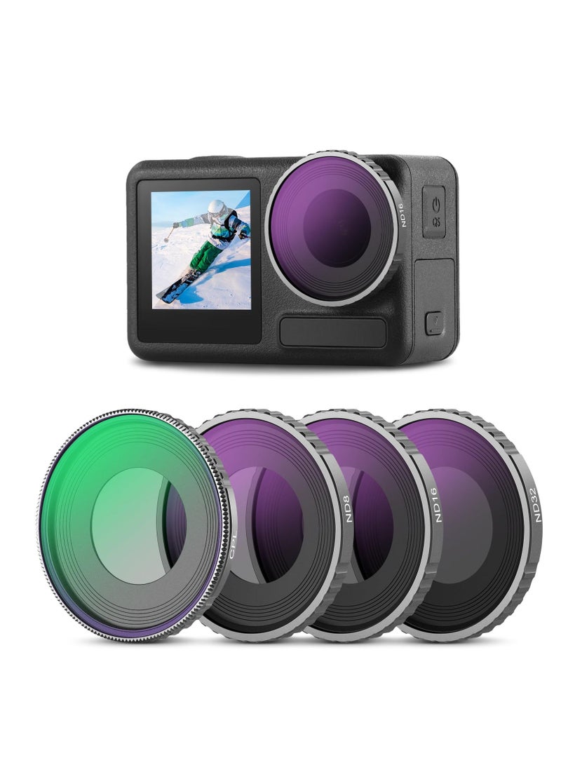 4-Pack ND Filter Set for DJI Osmo Action 4: ND8, ND16, ND32, CPL Polarizer - Action Camera Lens Accessories with Multi-Coated HD Optical Glass and Aluminum Frame