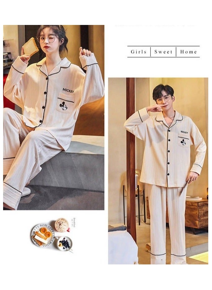 Couple Pajamas Set Long Sleeves Sleepwear for Men and Women Cute Plus Size Loungewear Spring and Autumn Home Clothes Gift for Boyfriend Girlfriend Husband Wife