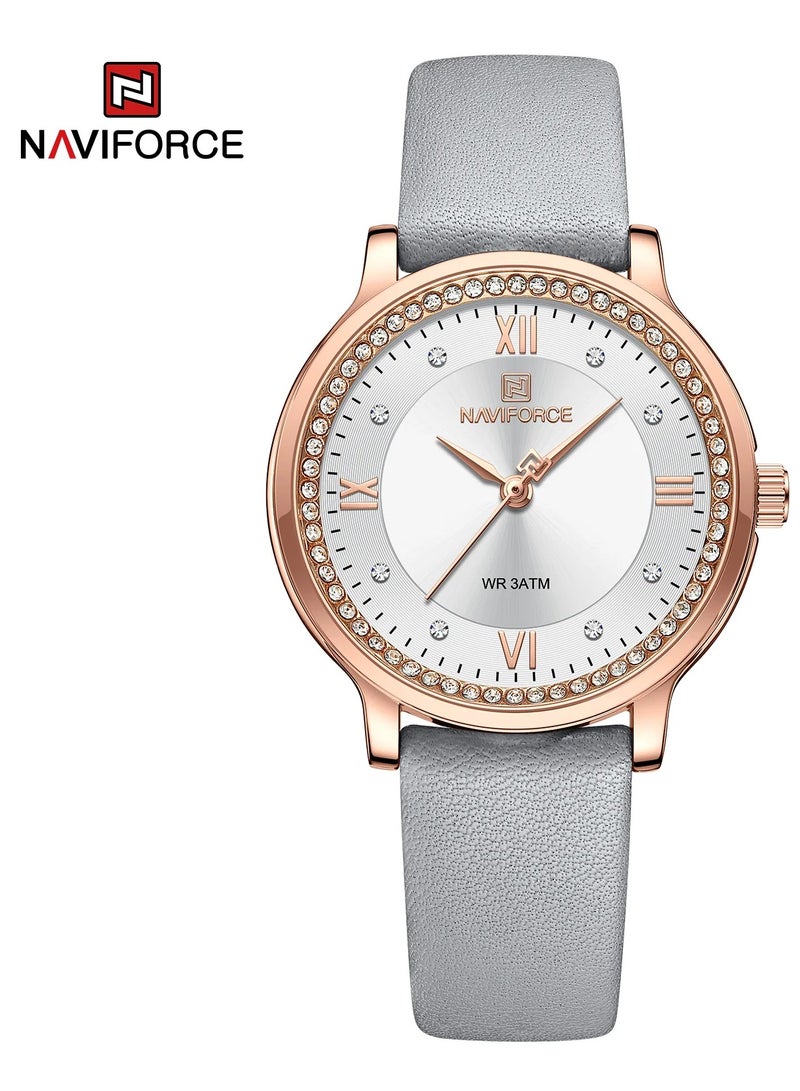 NAVIFORCE NF5036 Women Watch Ladies Casual Quartz Waterproof Leather Bracelet Wristwatch (Grey)
