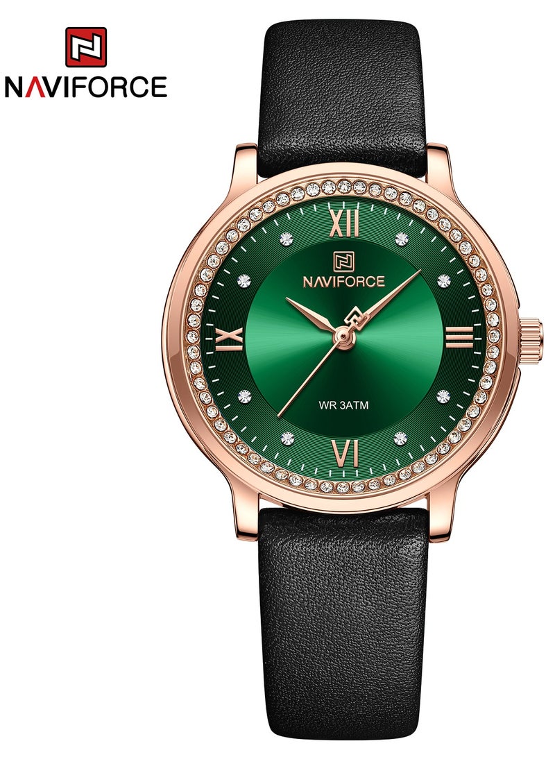 NAVIFORCE NF5036 Women Watch Ladies Casual Quartz Waterproof Leather Bracelet Wristwatch (Green)