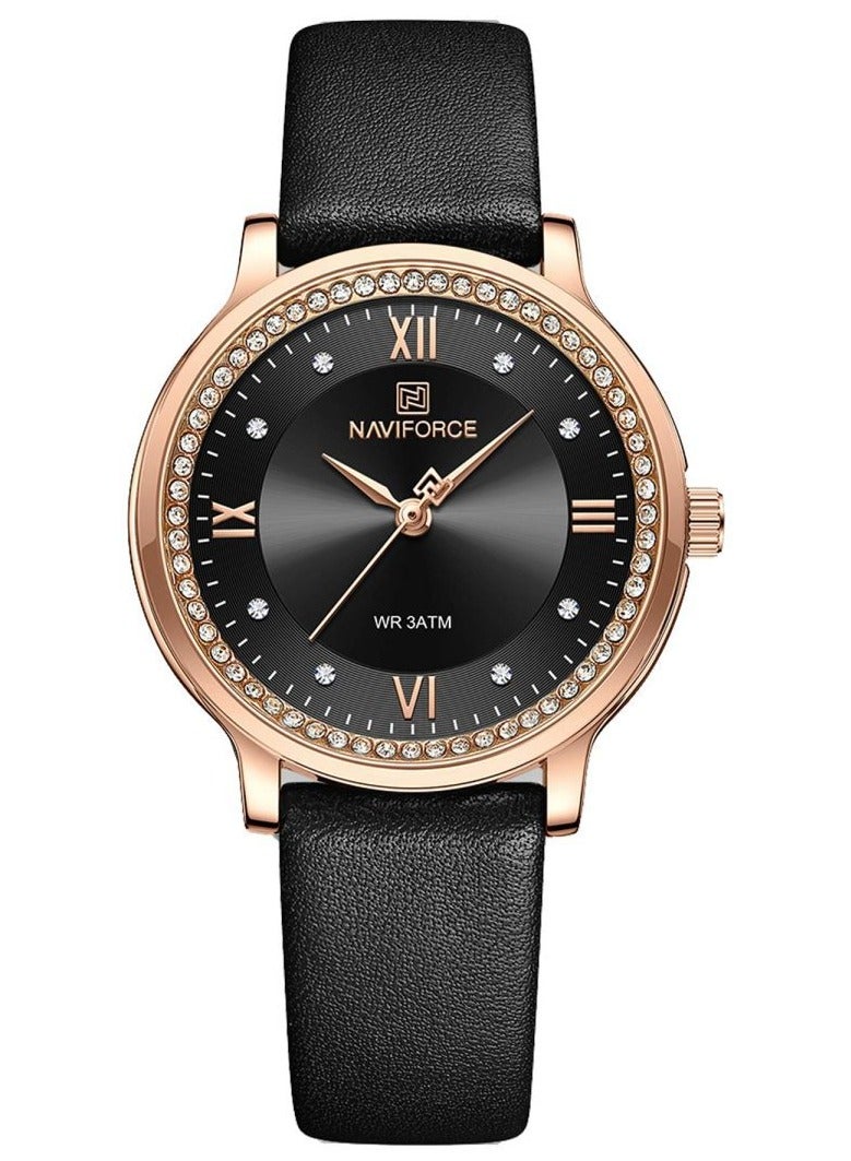 NAVIFORCE NF5036 Women Watch Ladies Casual Quartz Waterproof Leather Bracelet Wristwatch (Black)