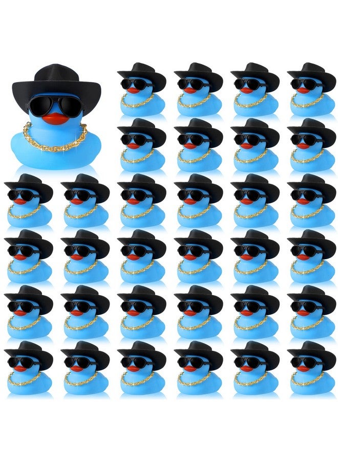 48 Sets Cowboy Rubber Ducks Bulk For Ducking Cool Rubber Ducks With Sunglasses Cowgirl Rubber Ducks With Mini Hat Necklace Bath Toy Squeaky Duckies Car Dashboard Decorations (Blue)