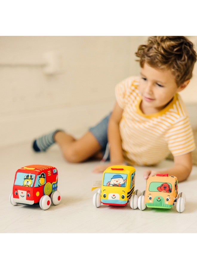 K'S Kids Pullback Vehicle Set Soft Baby Toy Set With 4 Cars And Trucks And Carrying Case Pull Back Cars Toys For Babies And Toddlers