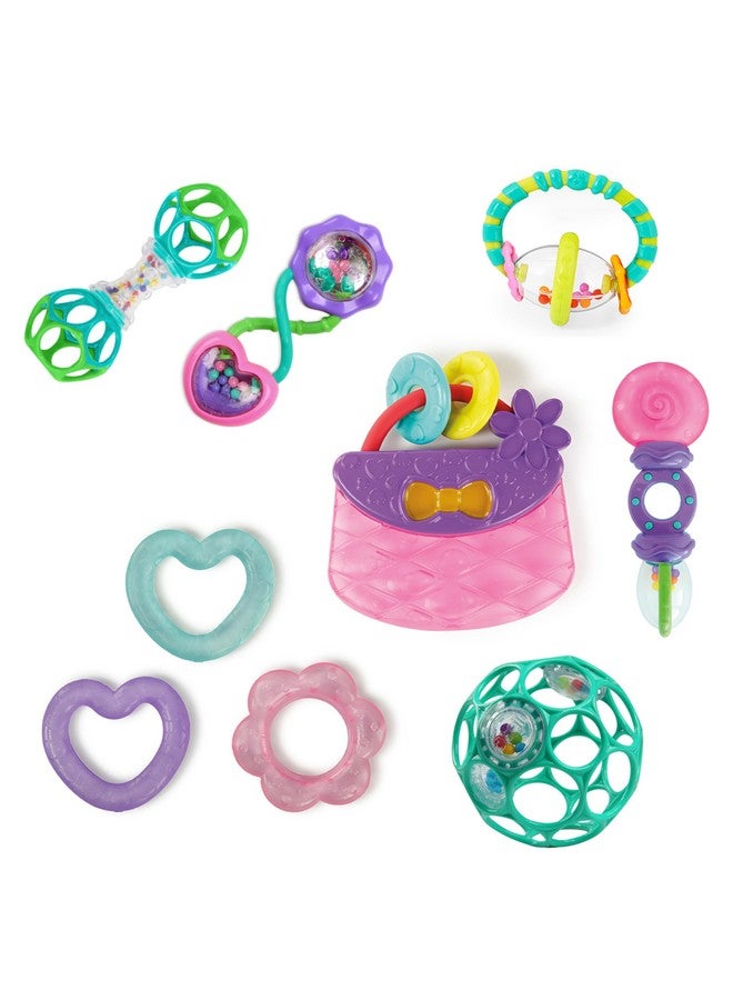 Everything Nice 9Pc Gift Set Bpafree Rattles And Teethers Purple And Pink Baby Toys 3 Months+