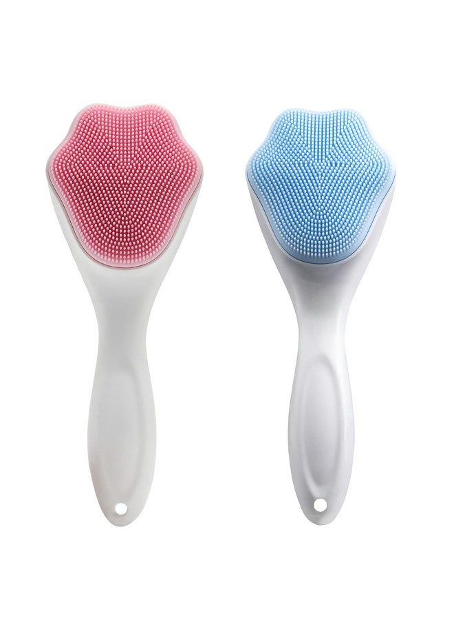 2 Pc Silicone Facial Cleansing Brush Silicone Facial Scrubber Manual Exfoliating Facial Brush Face Cleanser Face Exfoliator Fine Bristles For Sensitive Skin Easy To Clean Lather Well (Pink&Blue)