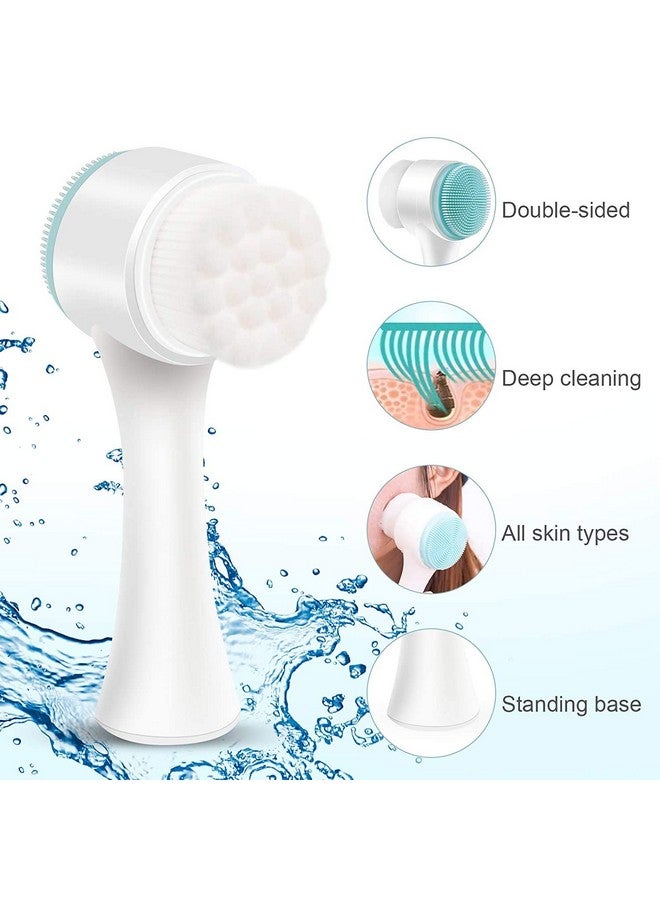 Manual Facial Cleansing Brush 2In1 Skin Care Face Brush Silicone Facial Scrubber Manual Dual Face Wash Brush For Deep Pore Exfoliation Massaging (Blue)