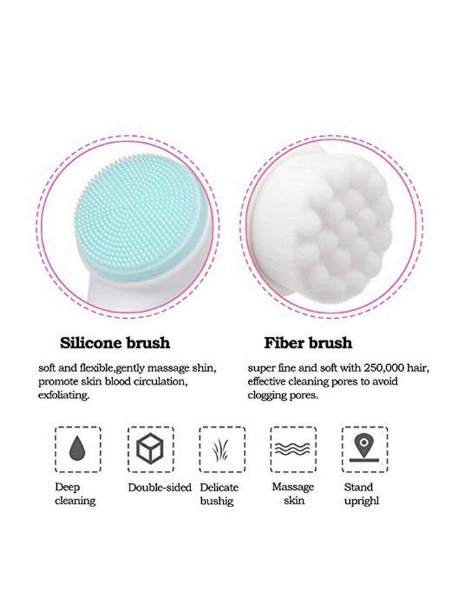 Manual Facial Cleansing Brush 2In1 Skin Care Face Brush Silicone Facial Scrubber Manual Dual Face Wash Brush For Deep Pore Exfoliation Massaging (Blue)