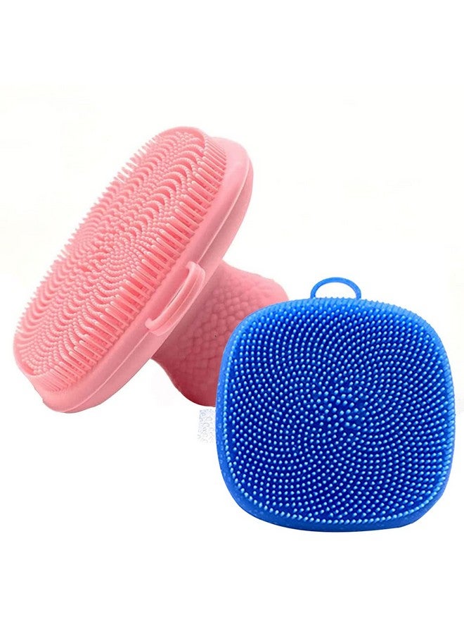 Mini Silicone Face Scrubber Exfoliator Brush Manual Facial Cleansing Brush Pad Soft Face Cleanser For Exfoliating And Massage Pore For All Skin Types (Pink+Blue)