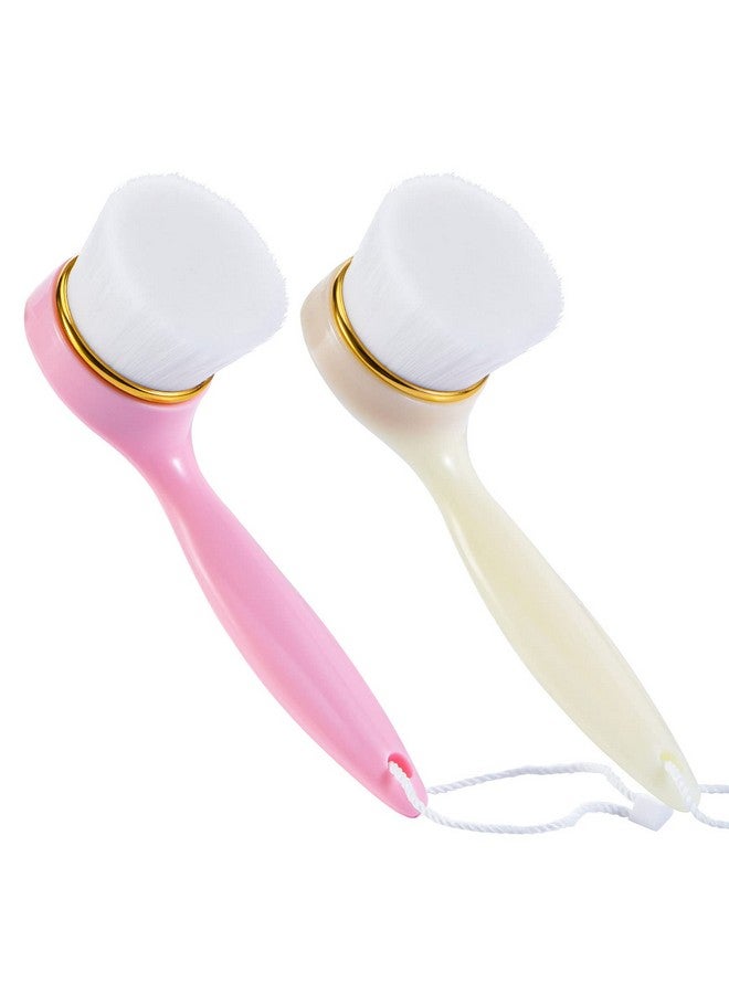 2 Pack Soft Bristle Facial Cleansing Brush For Deep Pore Cleaning Face Exfoliating Scrub Brush For Face Cleansing Skincare Massaging Pink+Off White