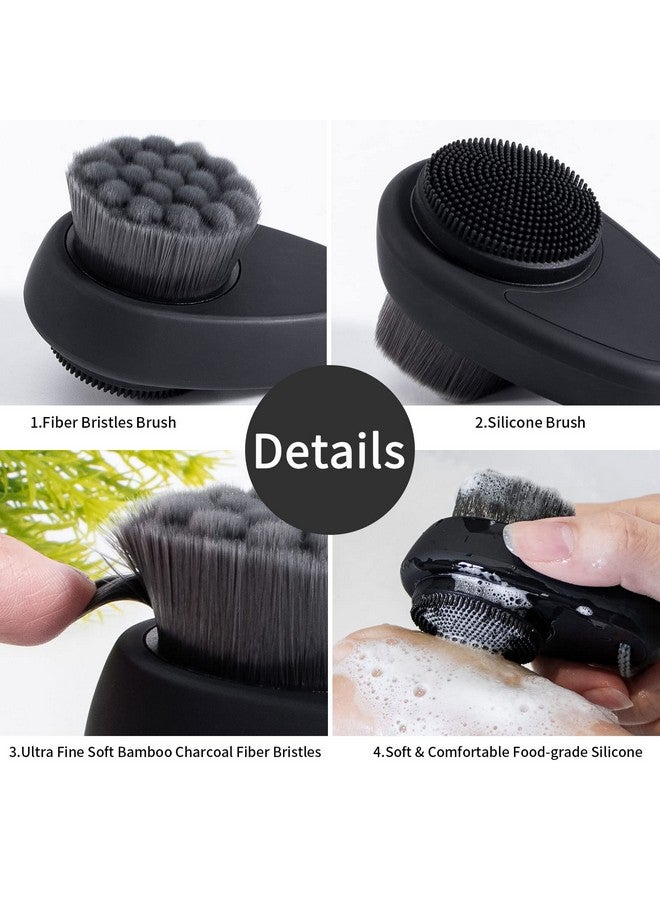 2 Pack Facial Cleansing Brush 2 In 1 For Face Exfoliation Beomeen Silicone Face Scrubber For Men Dual Sided Soft Bamboo Charcoal Microfiber Face Scrub Brush For Pore Deep Cleansing With Lid Black