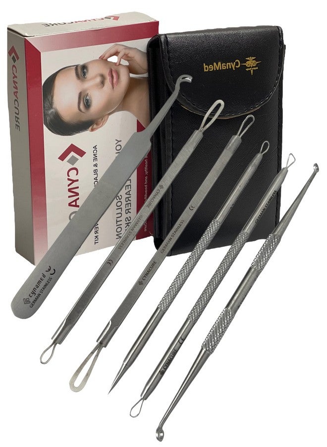 German Stainless Professional Set Of 6 Blackhead Remover Comedones Extractor Acne Removal Kit For Blemishwhitehead Popping Zit Removing For Nose Face Toolsblackhead Removal W Zipper Leather Case