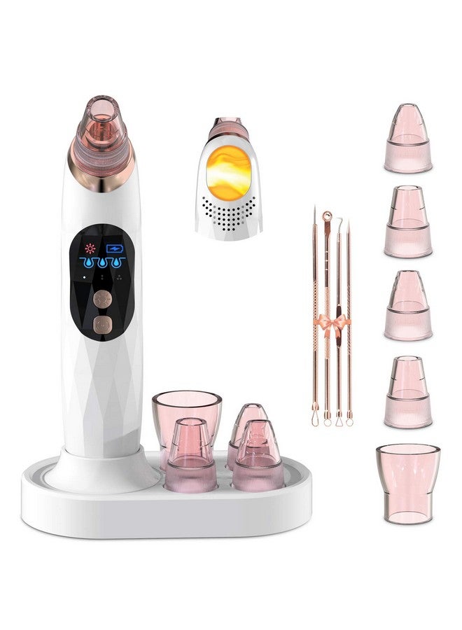 Blackhead Remover Pore Vacuum With Hot Compress 2024 Upgraded Electric Face Cleaner Pore Extractor Pimple Extractor Acne White Heads Removal Tool With 5 Suction Head Lcd Screen And Base