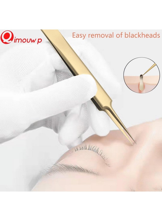 Blackhead Remover Tool 16 Pcs Pimple Popper Tool Kit Tweezers Set For Eyebrows Hair Removal Pimple Blemish Acne Comedones Extractor Whitehead Cyst Removal Tool For Nose Face Beauty Tools (Golden)