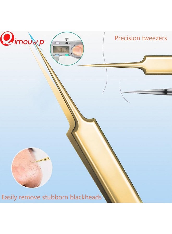 Blackhead Remover Tool 16 Pcs Pimple Popper Tool Kit Tweezers Set For Eyebrows Hair Removal Pimple Blemish Acne Comedones Extractor Whitehead Cyst Removal Tool For Nose Face Beauty Tools (Golden)