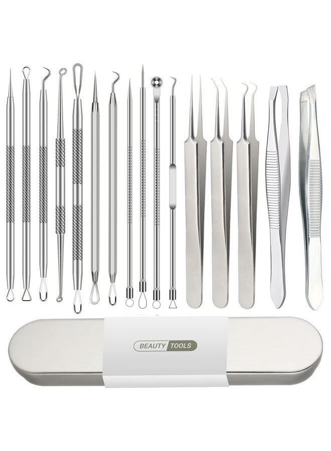 Pimple Popper Tool Kit Blackhead Remover Tools 16 Pcs Professional Stainless Tweezers Acne Comedone Extractor Pimple Needle Tool For Blemish Whitehead Ingrown Hair Cyst Removal Beauty Tools For Face