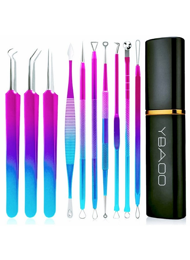Blackhead Extractor Tools Ybaoo 10 Pcs Professional Pimple Popper Tool Kit With Metal Case For Quick And Easy Removal Of Blackheadspimpleszit Removingfacial And Nose(Colorful)