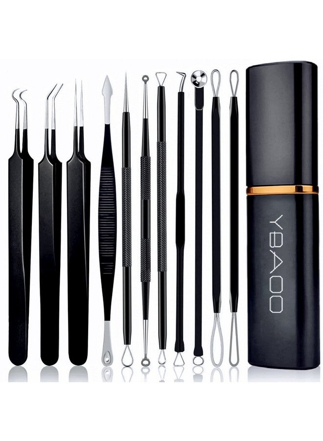 Pimple Popper Tool Kit 11 Pcs Ybaoo Blackhead Remover Pimple Extractor Tools With Metal Case For Quick And Easy Removal Of Blackheadspimpleswhiteheadszit Popperforeheadfacial And Nose (Black)