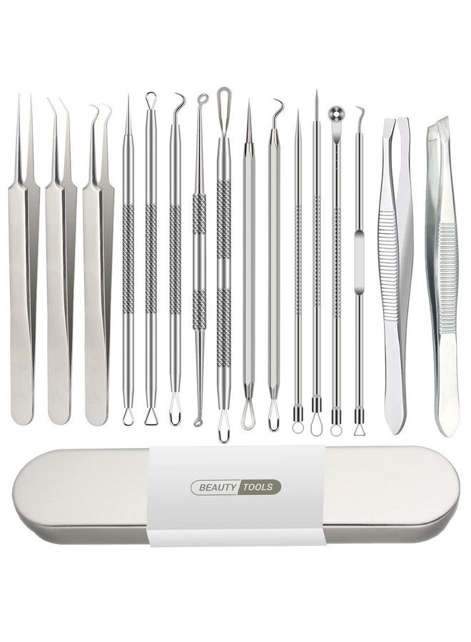 16 Pcs Pimple Popper Tool Kit Blackhead Remover Tools Acne Extractor Tool Cyst Removal Tool Professional Stainless Steel Tweezers For Eyebrows Pimple Blemish Hair Removal Tools For Beauty Salons