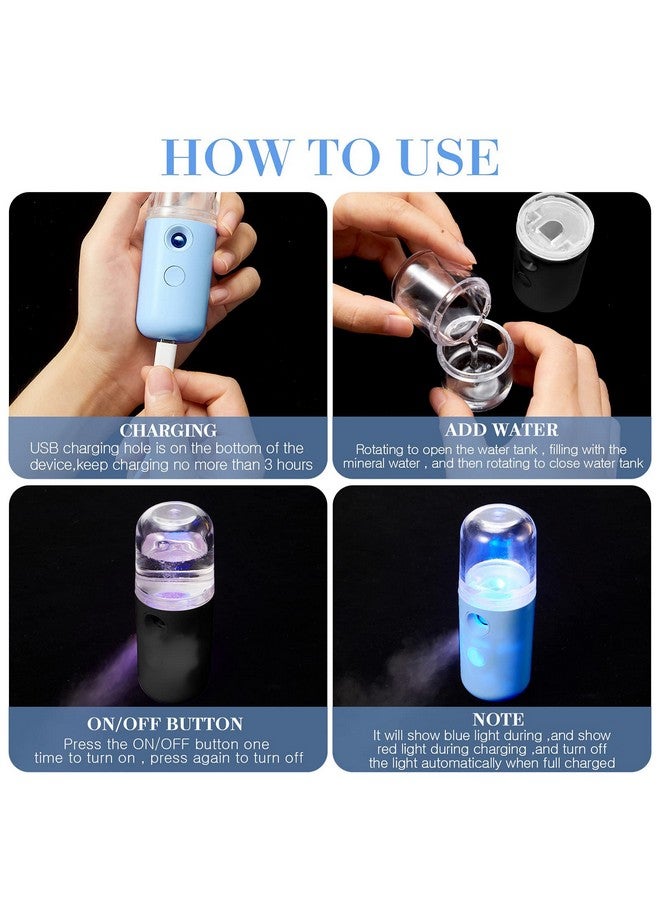 2 Pieces Nano Facial Mister 30 Ml Mini Face Humidifier Portable Facial Sprayer Usb Rechargeable Handy Skin Care Machine For Face Hydrating Daily Makeup (Black And Blue)